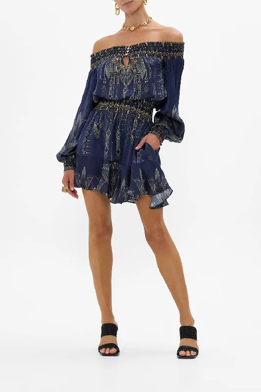 Mini dresses with ribbed textures for a unique appearanceOFF SHOULDER SHORT DRESS THE EGYPT EFFECT Mini dresses with ribbed textures for a unique appearanceOFF SHOULDER SHORT DRESS THE EGYPT EFFECT