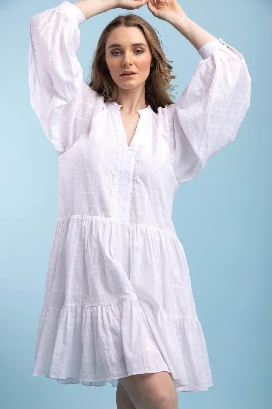 Mini dresses with geometric prints for a modern aestheticArabella Dress White Cotton Mini dresses with geometric prints for a modern aestheticArabella Dress White Cotton