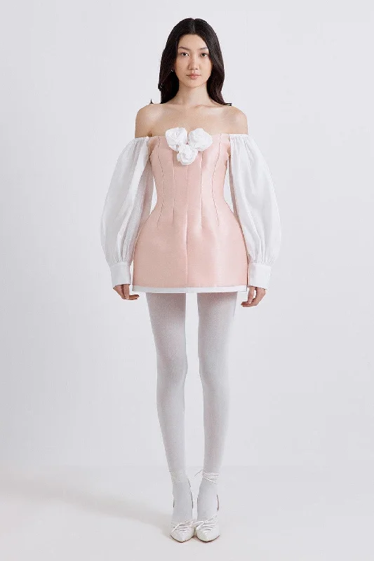 Mini dresses with patchwork designs for a unique styleBlaine A-line Puffy Sleeved Poly Organza Mini Dress