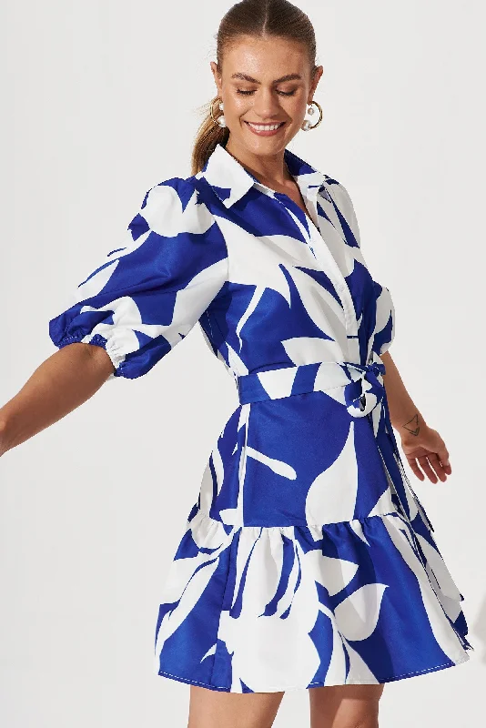 Mini dresses with beaded embellishments for a fancy eventFione Shirt Dress In Blue With White Print Mini dresses with beaded embellishments for a fancy eventFione Shirt Dress In Blue With White Print