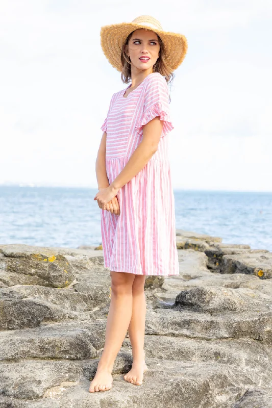 Mini dresses with pocket details for added functionalityFran Pink & White Striped Dress Mini dresses with pocket details for added functionalityFran Pink & White Striped Dress