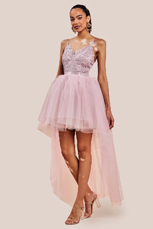 Mini dresses with criss - cross backs for a flirty lookGoddiva High Low Tulle Mini With Lace Bodice - Blush Mini dresses with criss - cross backs for a flirty lookGoddiva High Low Tulle Mini With Lace Bodice - Blush
