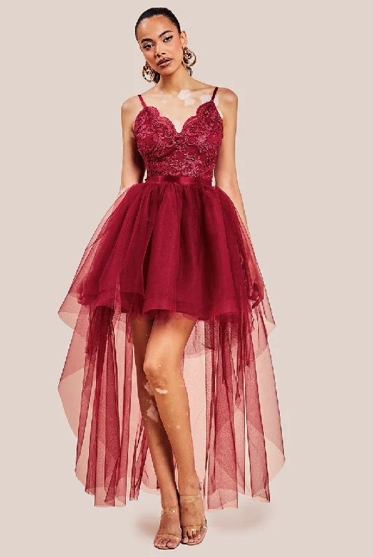 Mini dresses with polka dot patternsGoddiva High Low Tulle Mini With Lace Bodice - Wine Mini dresses with polka dot patternsGoddiva High Low Tulle Mini With Lace Bodice - Wine