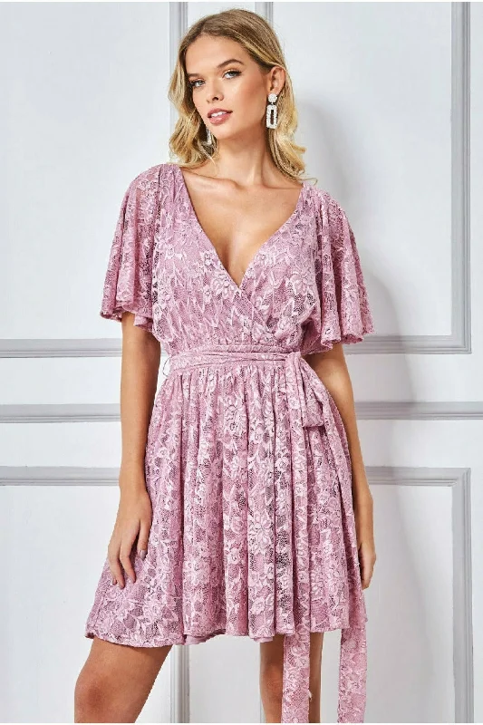 Mini dresses with halter necks for a stylish choiceGoddiva Lace Kimono Wrap Skater Mini Dress - Mauve Mini dresses with halter necks for a stylish choiceGoddiva Lace Kimono Wrap Skater Mini Dress - Mauve