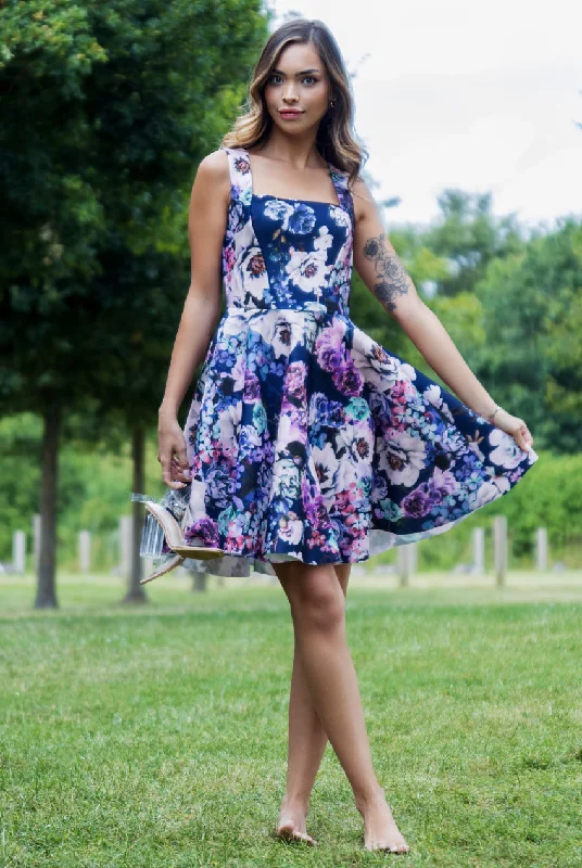 Mini dresses with embroidered details for a unique touchGoddiva Scuba Foam Floral Skater Mini Dress - Navy Mini dresses with embroidered details for a unique touchGoddiva Scuba Foam Floral Skater Mini Dress - Navy