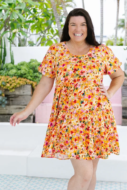 Mini dresses with V - necklines for a flattering shapeGreta Party Dress in Sunshine Floral