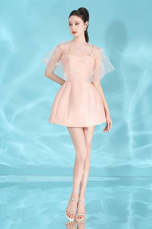 Linen mini dresses for a breathable summer optionKeira A-line Cape Shoulder Taffeta Mini Dress Linen mini dresses for a breathable summer optionKeira A-line Cape Shoulder Taffeta Mini Dress