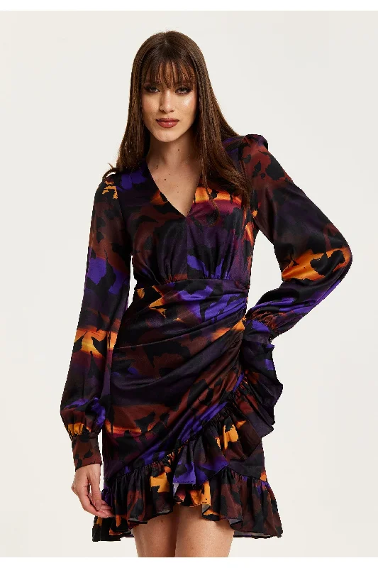 Liquorish Abstract Print Mini Dress With Frill Details