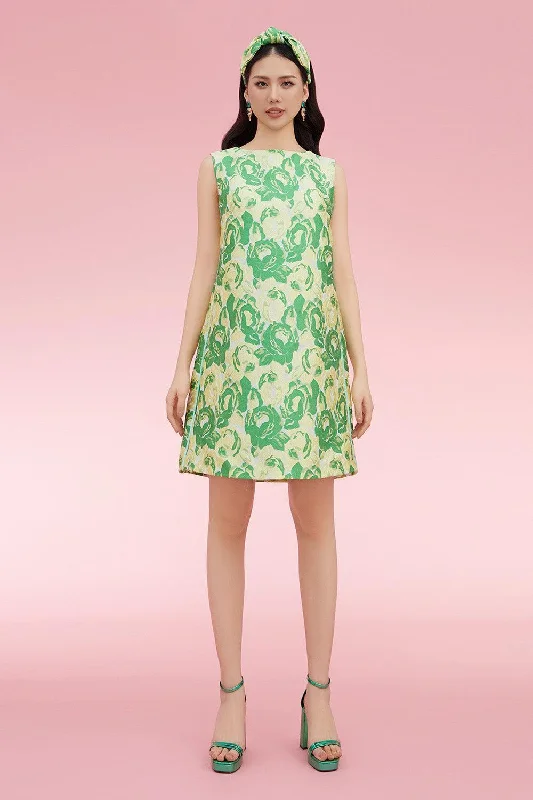 Raymond Trapezoid Sleeveless Brocade Above The Knee Dress