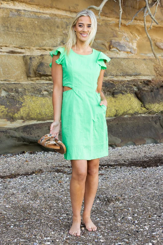 Mini dresses with tassel accents for a fun touchRiver Ruffle Fitted Dress Green