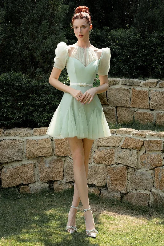 Mini dresses with bow accents for a sweet lookSpring A-line Puffy Sleeved Tulle Mini Dress Mini dresses with bow accents for a sweet lookSpring A-line Puffy Sleeved Tulle Mini Dress