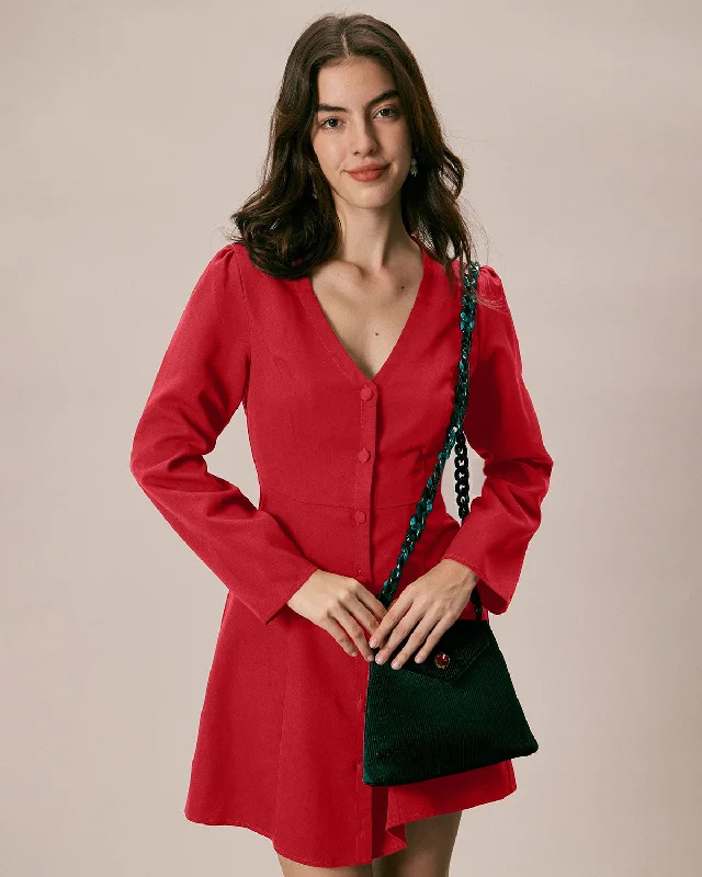 Printed mini dresses for a casual day outThe Red V Neck Button Shirt Mini Dress