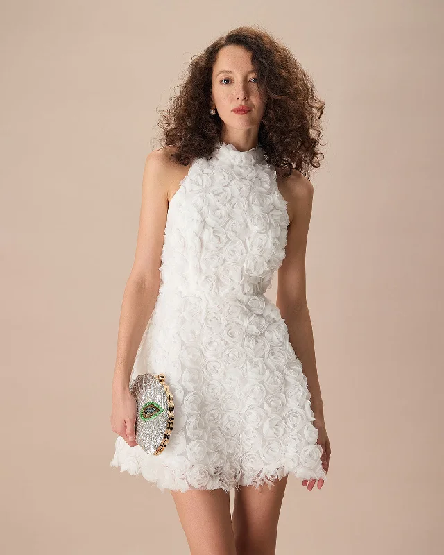 Metallic mini dresses for a glamorous eventThe White Mock Neck Tie-Back Mini Dress