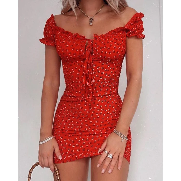 Mini dresses with high - low hems for a modern twistFashionSierra - Off Shoulder Tie Up Front Ruffle Floral Wrap Dress Mini dresses with high - low hems for a modern twistFashionSierra - Off Shoulder Tie Up Front Ruffle Floral Wrap Dress
