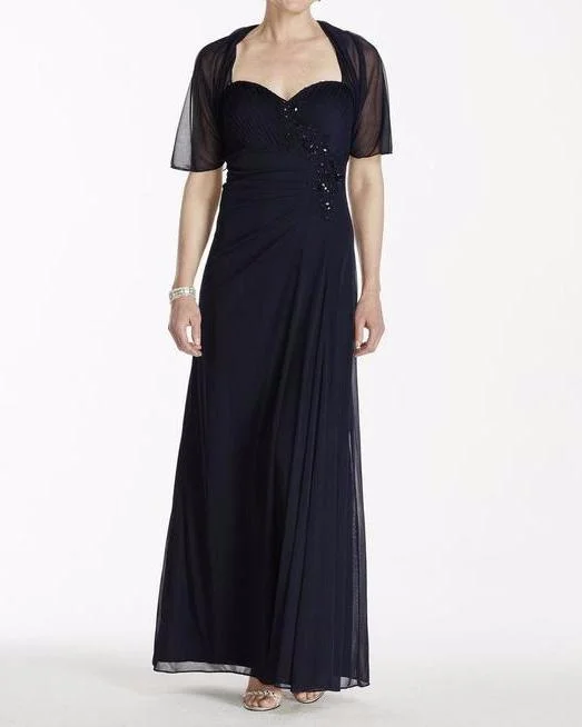 Wedding guest dresses with cold - shoulder ruffled sleeves and knee - length hemsCachet Long Formal Dress Evening Gown with Bolero Wedding guest dresses with cold - shoulder ruffled sleeves and knee - length hemsCachet Long Formal Dress Evening Gown with Bolero