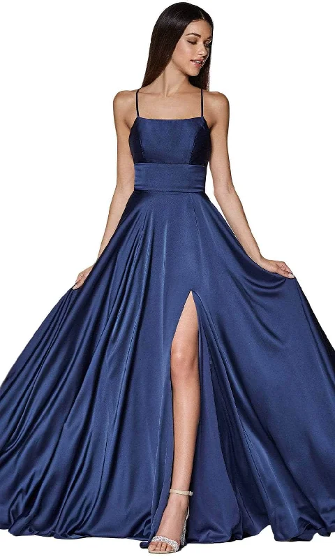 Cinderella Divine - CJ527 Long Crisscross Back Satin A-Line Dress