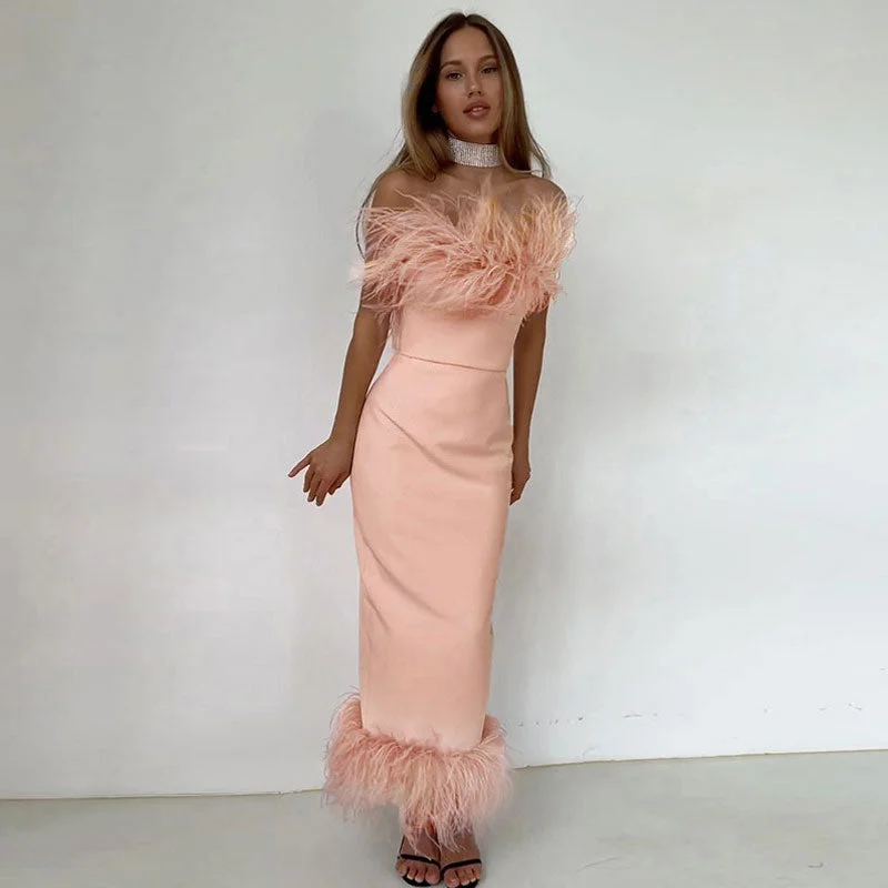 Cocktail dresses with a mesh panel and a high - neck designBerryBetty - Strapless Slit Bodycon Cocktail Midi Dress - Pink Cocktail dresses with a mesh panel and a high - neck designBerryBetty - Strapless Slit Bodycon Cocktail Midi Dress - Pink