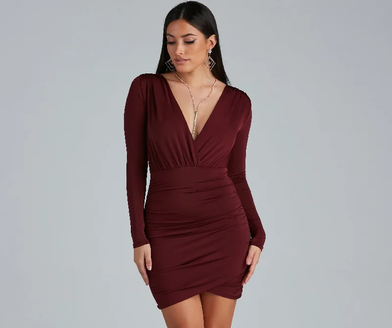 Sleeveless bodycon dress for summer parties​Elevated Basic Ruched Mini Dress