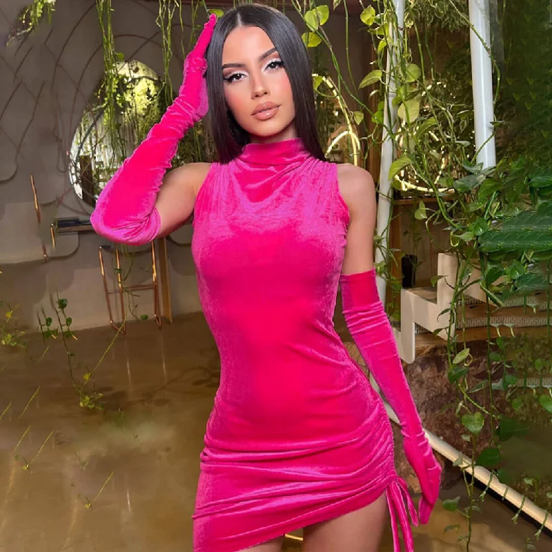 Cocktail dresses with a floral print and a peplum waistBerryBetty - High Neck Ruched Bodycon Party Mini Dress - Hot Pink Cocktail dresses with a floral print and a peplum waistBerryBetty - High Neck Ruched Bodycon Party Mini Dress - Hot Pink