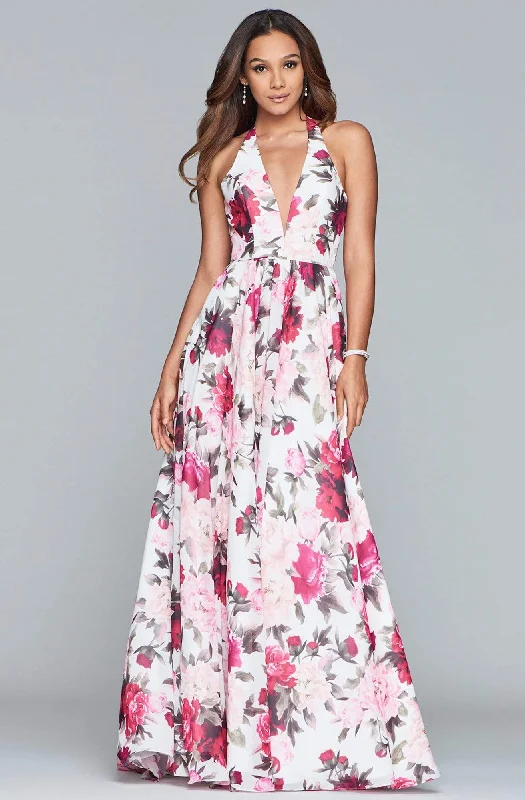 Faviana - S10278 Floral Halter A-Line Evening Gown