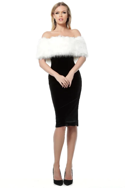 Cocktail dresses with a velvet - trimmed collar and a short skirtJovani - 63883 Fur Cape Off-Shoulder Velvet Dress Cocktail dresses with a velvet - trimmed collar and a short skirtJovani - 63883 Fur Cape Off-Shoulder Velvet Dress