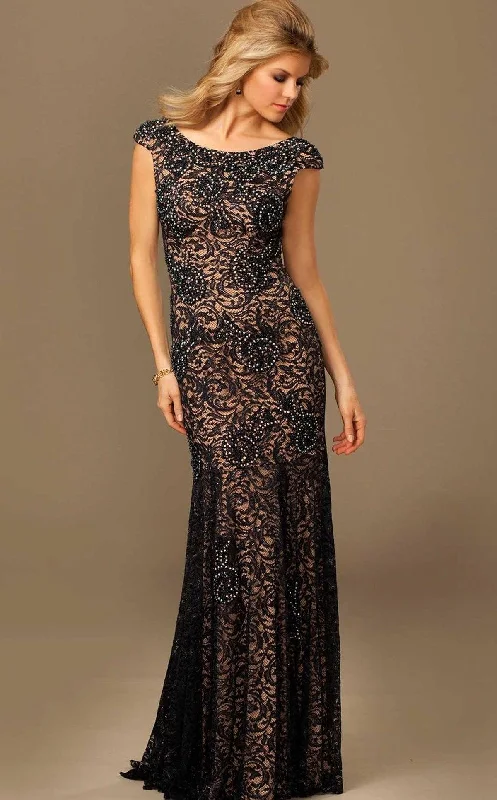 Bodycon dress with a zipper detail​Jovani 74495 Cap Sleeve Beaded Long Prom Dress