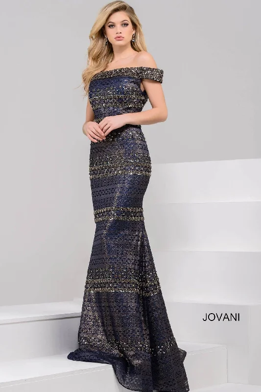 Bodycon dress with a halter neck​Jovani 40872 Long Formal Off Shoulder Prom Dress