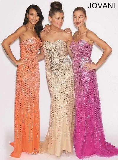 Bodycon dress with a pleated bodice​Jovani 88302 Long Strapless Prom Dress