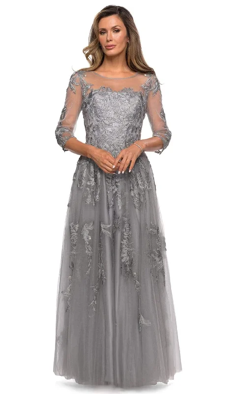 Wedding guest dresses with puff sleeves and knee - length hemsLa Femme - 27944 Illusion Scoop Lace Appliqued Dress Wedding guest dresses with puff sleeves and knee - length hemsLa Femme - 27944 Illusion Scoop Lace Appliqued Dress