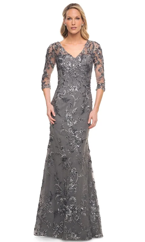 Ribbed - texture wedding guest dresses in neutral colorsLa Femme 29976 - Embroidered Sheer Mother of the Groom Sheath Dress Ribbed - texture wedding guest dresses in neutral colorsLa Femme 29976 - Embroidered Sheer Mother of the Groom Sheath Dress