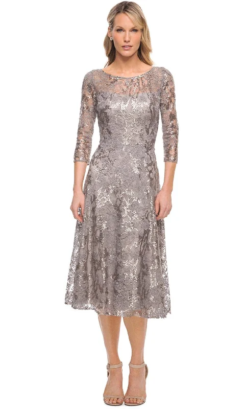 La Femme 29993 - Sparkly Embroidered Tea Length Dress