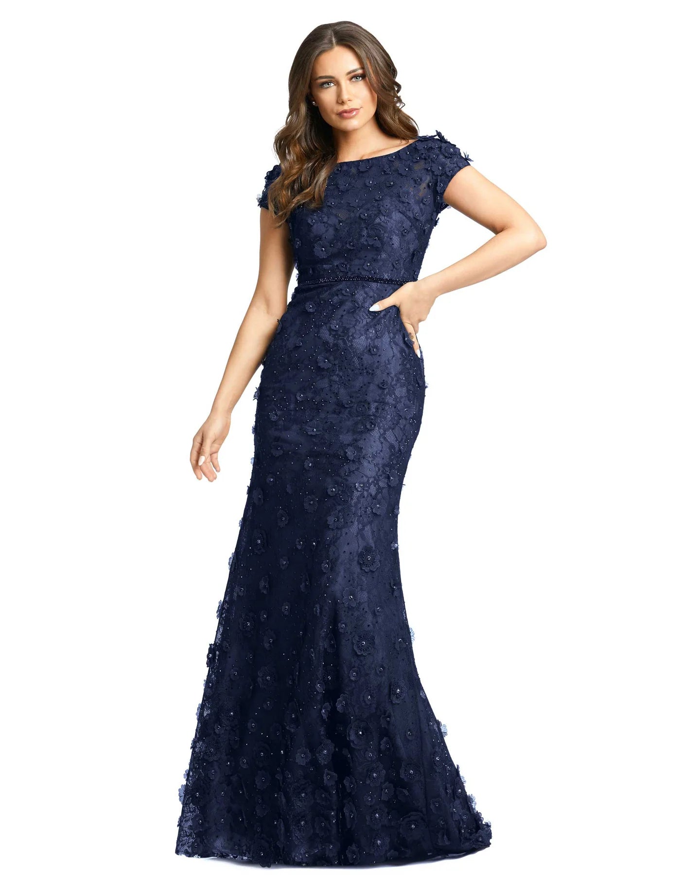 Wedding guest dresses with keyhole backs and flowing fabricsMac Duggal - 67711 Bateau Floral Sheath Dress Wedding guest dresses with keyhole backs and flowing fabricsMac Duggal - 67711 Bateau Floral Sheath Dress