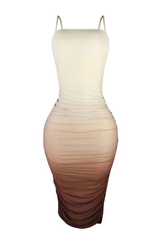 Bow - backed cocktail dresses with a fit - and - flare silhouetteMacchiato Ombre Mesh Ruched Dress Bow - backed cocktail dresses with a fit - and - flare silhouetteMacchiato Ombre Mesh Ruched Dress