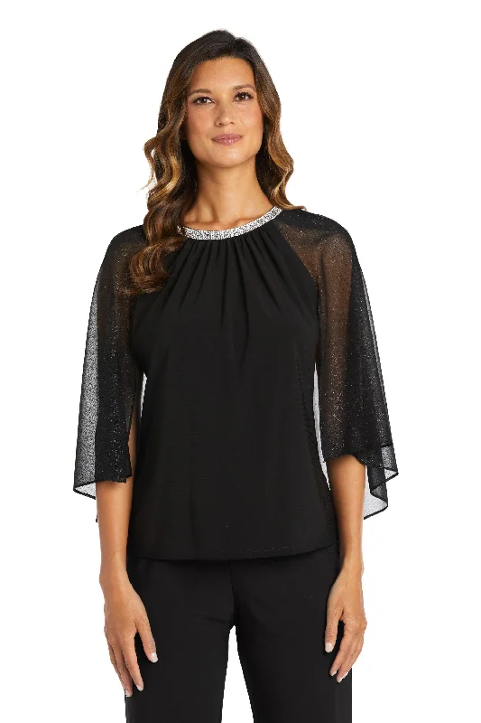 Tea - length wedding guest dresses with polka dot patternsR&M Richards 9234 Chiffon Capelet Top Tea - length wedding guest dresses with polka dot patternsR&M Richards 9234 Chiffon Capelet Top