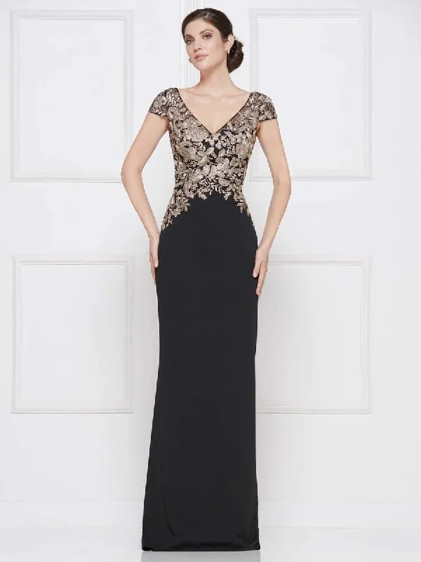 A - line cocktail wedding guest dresses in pastel colorsRina Di Montella - RD2652 Embroidered Vneck Stretch Crepe Sheath Dress A - line cocktail wedding guest dresses in pastel colorsRina Di Montella - RD2652 Embroidered Vneck Stretch Crepe Sheath Dress
