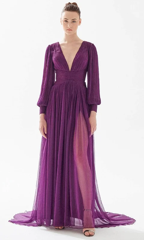 Lace - and - tulle wedding guest dresses with sweetheart necklinesTarik Ediz 98229 - Bishop Sleeve Pleated Evening Gown Lace - and - tulle wedding guest dresses with sweetheart necklinesTarik Ediz 98229 - Bishop Sleeve Pleated Evening Gown