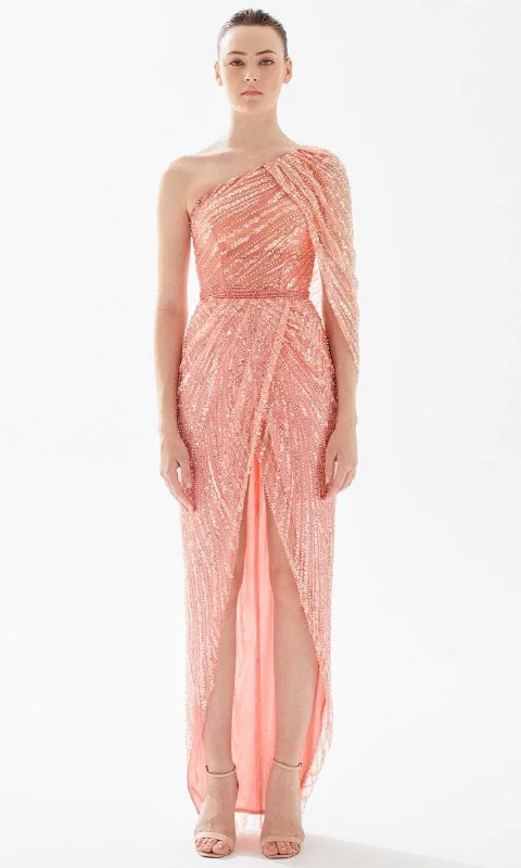 Ribbed - texture wedding guest dresses in neutral colorsTarik Ediz 98301 - Fully Beaded Front Slit Evening Dress Ribbed - texture wedding guest dresses in neutral colorsTarik Ediz 98301 - Fully Beaded Front Slit Evening Dress