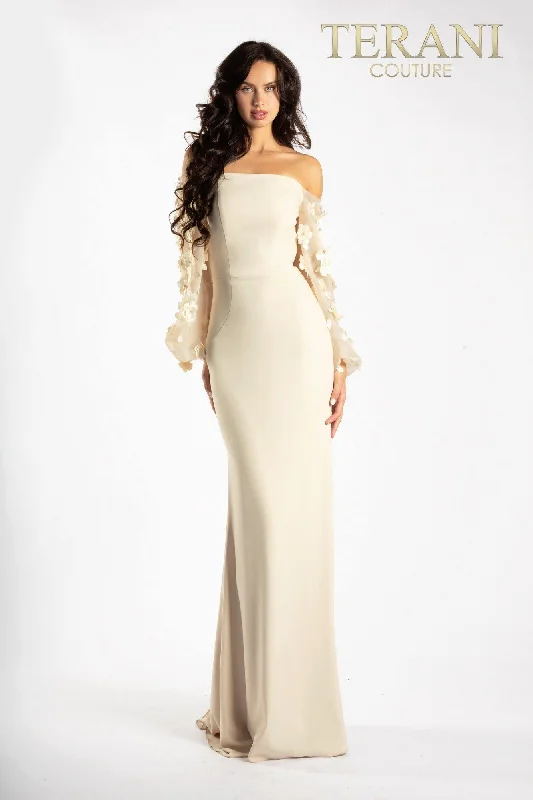 Off - the - shoulder wedding guest dresses in chiffonTerani Couture 1911E9128 Sand 4 Sale Off - the - shoulder wedding guest dresses in chiffonTerani Couture 1911E9128 Sand 4 Sale