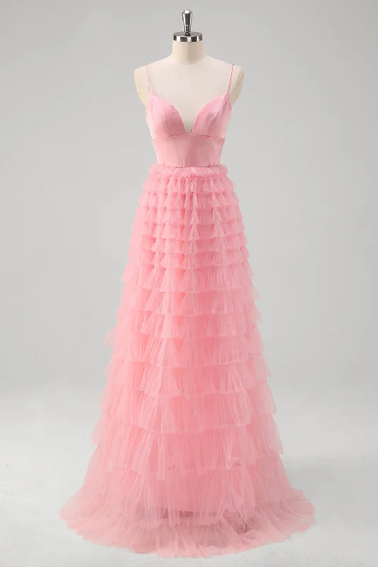 Strapless cocktail dresses with a sweetheart neckline and a full skirtPink A Line Spaghetti Straps Tulle Tiered Long Prom Dress Strapless cocktail dresses with a sweetheart neckline and a full skirtPink A Line Spaghetti Straps Tulle Tiered Long Prom Dress