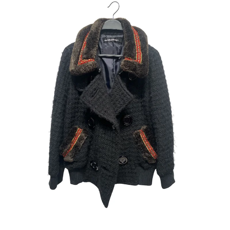 Petite women's wool blend coats with a tailored fit for a flattering silhouettemercibeaucoup，///Peacoat/0/Plain/Polyester/BLK//W [Vintage] Stylish/QUILTED FUR COLLAR