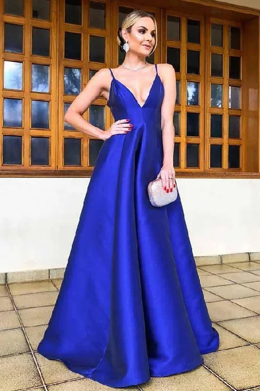Empire - waist party dresses to accentuate the waistlineA-Line Spaghetti Straps Floor Length Royal Blue Satin Prom Dress PG740 Empire - waist party dresses to accentuate the waistlineA-Line Spaghetti Straps Floor Length Royal Blue Satin Prom Dress PG740
