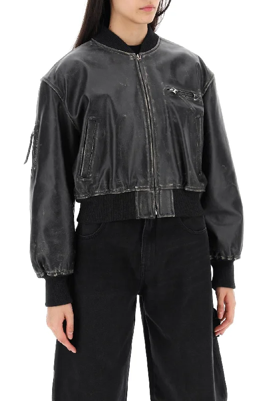 Shearling - lined women's leather coats for ultimate warmth and luxuryAcne Studios Aged Leather Bomber Jacket With Distressed Treatment Shearling - lined women's leather coats for ultimate warmth and luxuryAcne Studios Aged Leather Bomber Jacket With Distressed Treatment