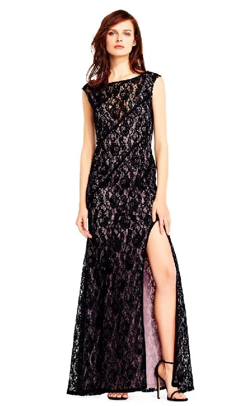 Aidan Mattox - MD1E201455 Illusion V-Neck Floral Lace Evening Gown