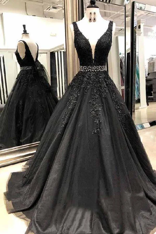 Party dresses with a satin - lined interior for added comfortA-line V Neck Open Back Black Long Prom Dress with Beading PG713 Party dresses with a satin - lined interior for added comfortA-line V Neck Open Back Black Long Prom Dress with Beading PG713