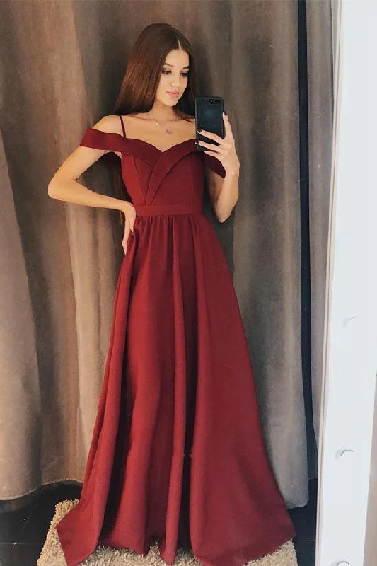 Party dresses with a ruched fabric for a textured and flattering effectCharming A Line Off the Shoulder Burgundy Satin Long Prom Dresses PG718 Party dresses with a ruched fabric for a textured and flattering effectCharming A Line Off the Shoulder Burgundy Satin Long Prom Dresses PG718