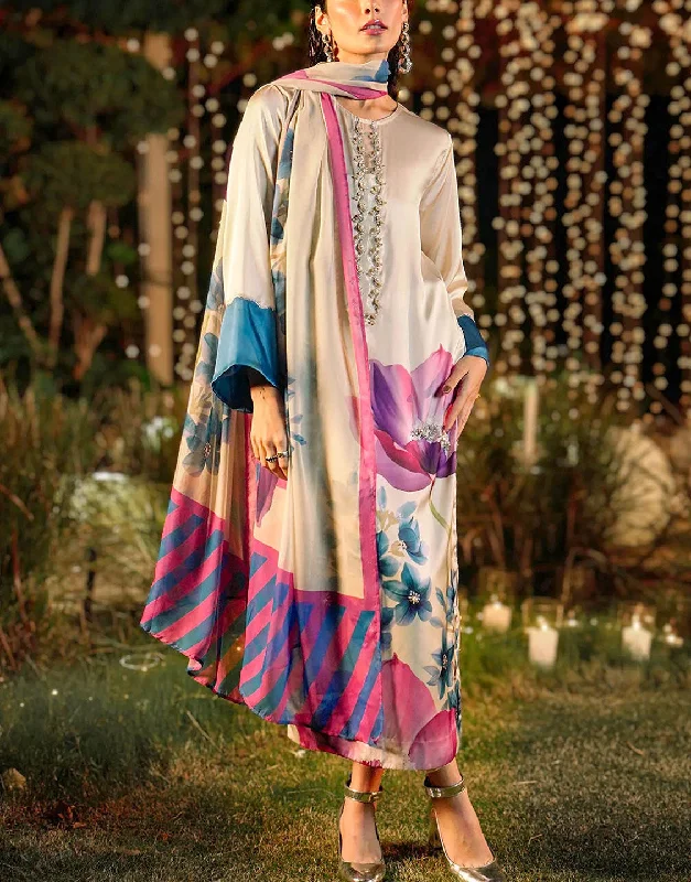 Digital Print Silk Party Wear Dress 2024 with Silk Dupatta (DZ17653)