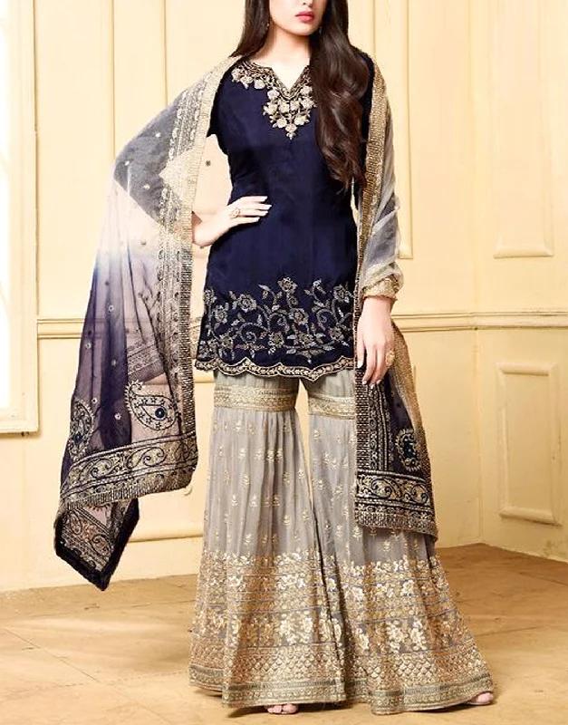Party dresses with a geometric pattern for a contemporary lookIndian Heavy Embroidered Chiffon Suit with Net Dupatta (DZ11796) Party dresses with a geometric pattern for a contemporary lookIndian Heavy Embroidered Chiffon Suit with Net Dupatta (DZ11796)