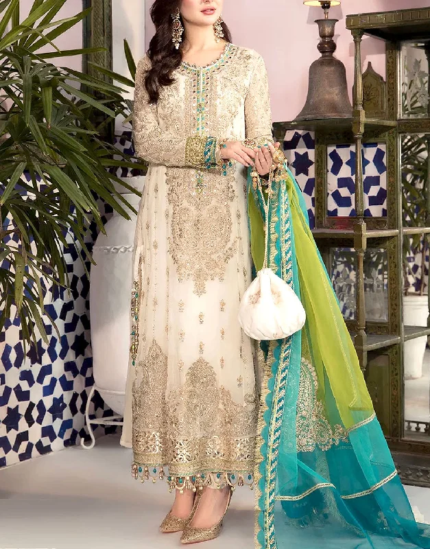 Embroidered Chiffon White Wedding Dress with Organza Dupatta (DZ15513)