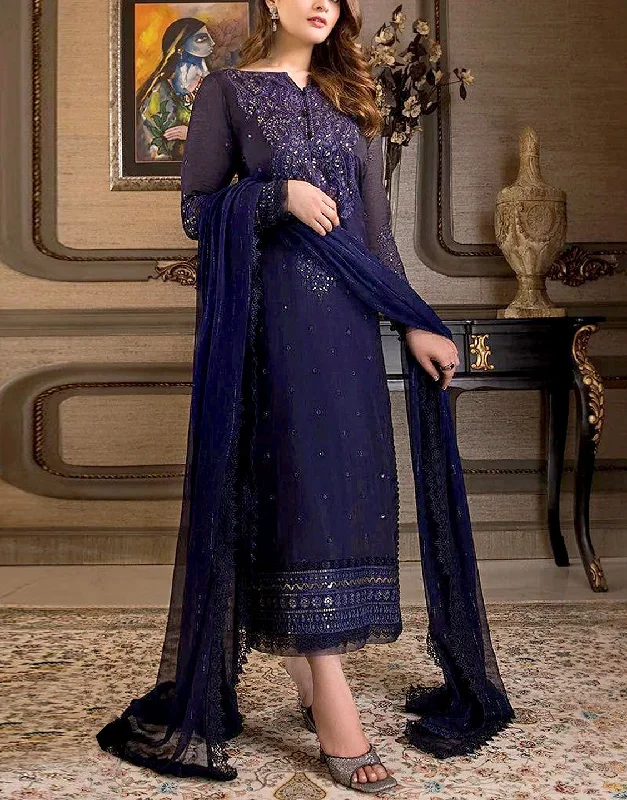 Fancy Navy Blue Embroidered Chiffon Wedding Dress 2022 (DZ15572)