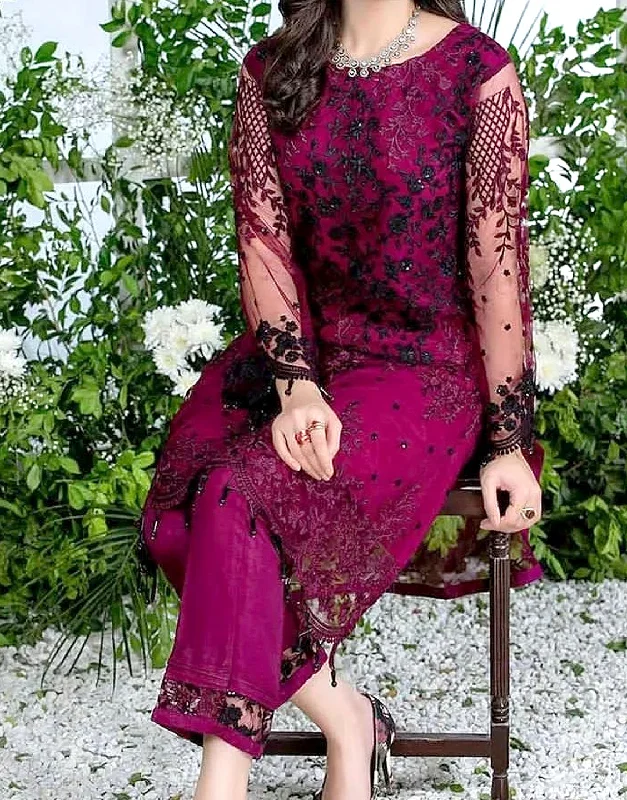 2-Piece Embroidered Fancy Net Party Wear Dress 2024 (DZ15195)